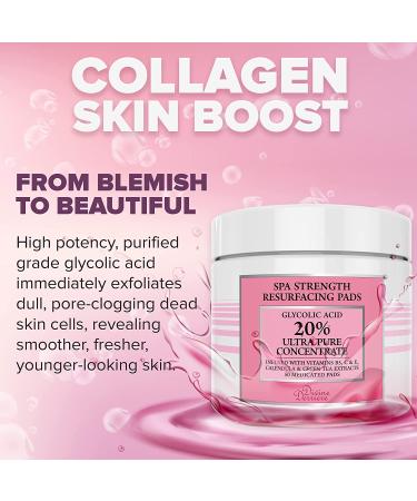 Glycolic Acid 20% Resurfacing Pads with Vitamins B5, C & E - 50 Peel Pads for Smooth Skin, Reduce Wrinkles - Buy Online on SooperMarket.com