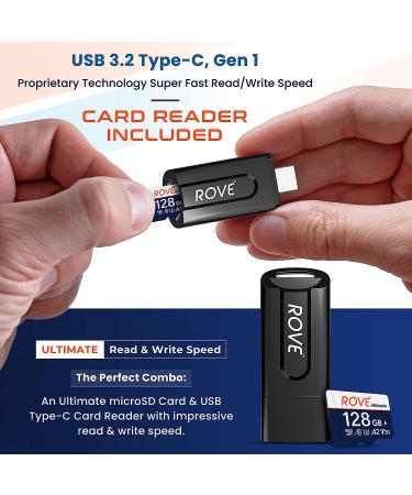 ROVE Ultimate 128GB Micro SDXC Memory Card with USB 3.2 Type C Card Reader - 170MB/s C10 U3 V30 4K A2 for Dash Cam, Android Devices, Tablets & Games - Buy Online on SooperMarket.com
