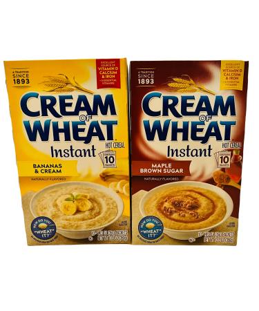 Cream of Wheat Instant Hot Cereal Bundle: Includes One Box Bananas and Cream and One Box Maple Brown Sugar (Each Box Has Ten 1.23 oz packets)