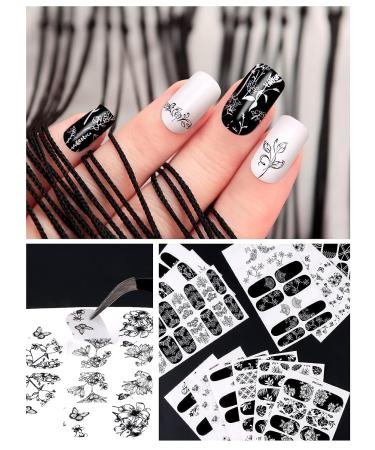 EBANKU Black White Nail Polish Strips - 12 Sheets Full Wrap Adhesive Stickers with Nail File - Leaves Flower Vine Pattern for Women's Nail Art Decorations - Buy Online on SooperMarket.com