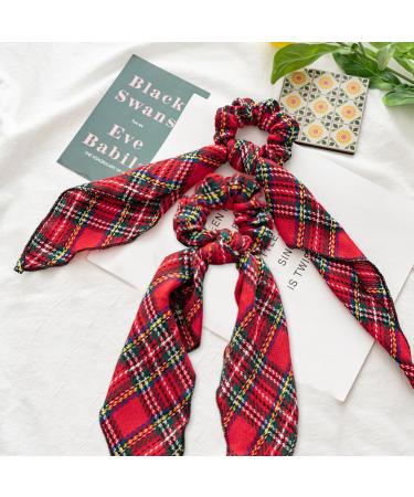 JNAWA 2Pieces Chrismas Tartan Scrunchies Plaid Elastic Hairbands Hair Scarf Scottish Bowknot Hair Scrunchies Hair Accessories for Women Girls - Buy Online on SooperMarket.com