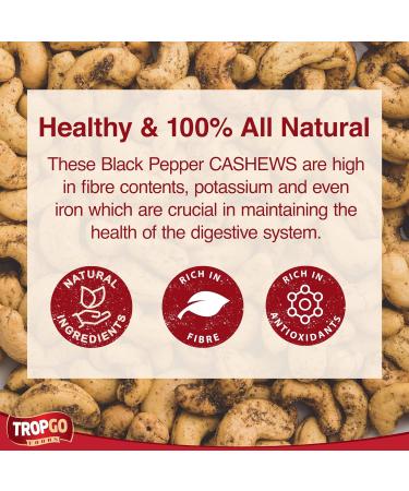 Tropgo Roasted Salted black pepper cashews - Healthy Flavoured Nuts in a Resealable and Recyclable Tub - Vegan Snack Made in Fibre and Protein Rich Caju Nuts - Guilt Free Snack for all Ages (125G) - Buy Online on SooperMarket.com