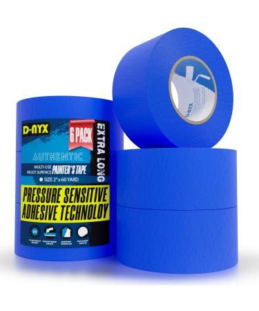 D-NYX 6 Pack Professional Painters Tape 2 inch x 60 Yards | Sharp Edge Line Technology | Residue-Free Multi-Surface Blue Painter Tape | Paper Masking Paint Tape for Wall Art Renovation Marking 6 PACK BLUE