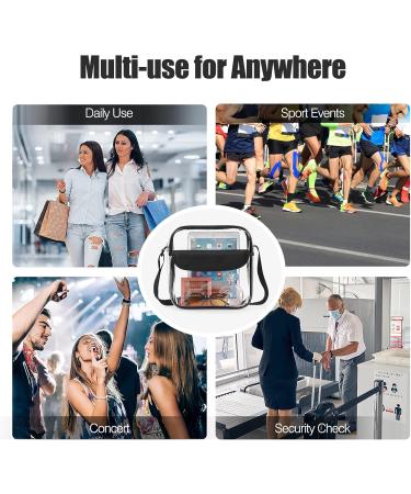 Moko Station Approved Clear Crossbody Bag | Transparent Adjustable Shoulder Bag for Sports Games & Concerts - Black 25.5x10.5x5 cm - Buy Online on SooperMarket.com