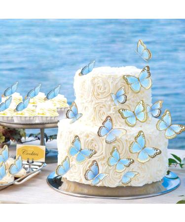 Blumomon 30-Piece 3D Butterfly Cake Topper Decorations | Blue & Gold Rim Cupcake Picks for Weddings Baby Showers & Birthday Parties - Buy Online on SooperMarket.com