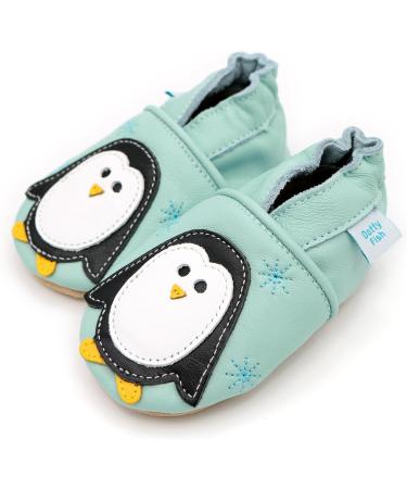 Dotty Fish Soft Leather Baby Shoes | Boys Toddler Shoes Non Slip | Animal Designs for Boys and Girls | Minty Blue Penguin | 0-6 Months to 4-5 Years - Buy Online on SooperMarket.com