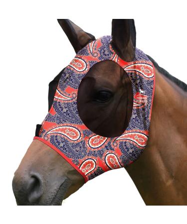 Harrison Howard Super Comfort Stretchy Fly Mask Large Eye Space with UV Protection Skin with Breatathability Orange Paisley Medium Cashew Orange