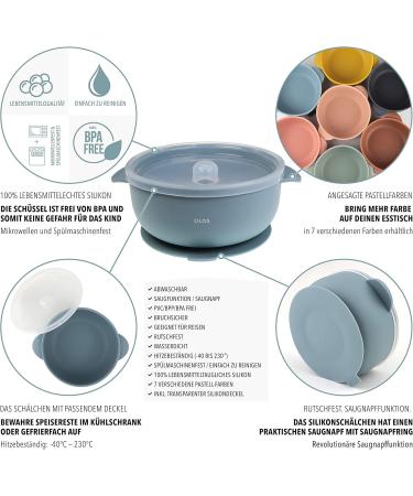 Olgs Silicone Bowl with Lid & Suction Cup for Babies | BPA-Free Dishwasher Safe Children's Dishes | Slipproof & Easy to Clean - Blue - Buy Online on SooperMarket.com
