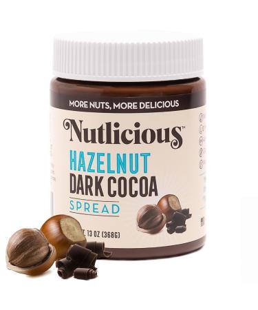 Hazelnut Dark Cocoa Spread (13 oz) Nutlicious Spreadable Rich Dark Cocoa Roasted Hazelnuts Made in the USA No Palm Oil 4g of Protein.