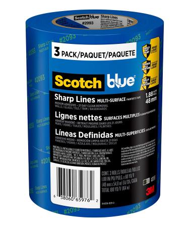 Scotch Painter's Tape 2093-48TC3 2093 Sharp Lines Multi-Surface Painters Tape  3 rolls  Blue  3 rolls 1.88 Width 3 rolls