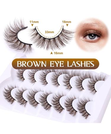 ALPHONSE Brown Strip Dark Brown False Lashes 7 Pack - Short Wispy Natural Look D Curl Extensions - Buy Online on SooperMarket.com