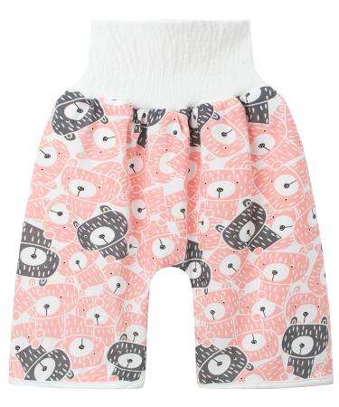 Baby Diaper Skirt Boys Girls Cotton Training Pants Children's 2 in 1 TPU Waterproof Reusable Nappy Diaper Skirt Shorts Pink Bear High Waist(protect Belly) M