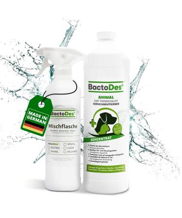 BACTODES - Animal odor neutralizer 1L concentrate with spray mixed bottle - strong enzyme cleaner caturin dogurine & animal smells - effective odor remover with organic microbe effect 1 l (1 Pack)