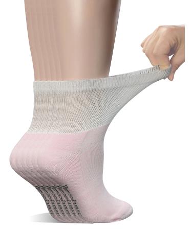 Yomandamor Ladies 6 Pairs Bamboo Diabetic Ankle Socks with Non-Binding Top And Cushion Sole L Size 3-8 6 Pairs Pink