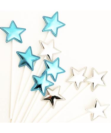 Ailexi Hand -made 10 leather reflective glitter cake piece for cake cup cake and ice cream - 5 light blue and 5 silver stars light blue/silver stars