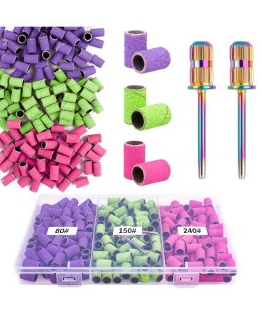 Rolybag Sanding Bands for Nail Drill Sanding Bands80150240 Grits 210Pcs Color Coarse Fine Nail Sanding Bands 2Pcs Nail Drill Bits 3/32 Mandrel Bits Portable Storage Box Set