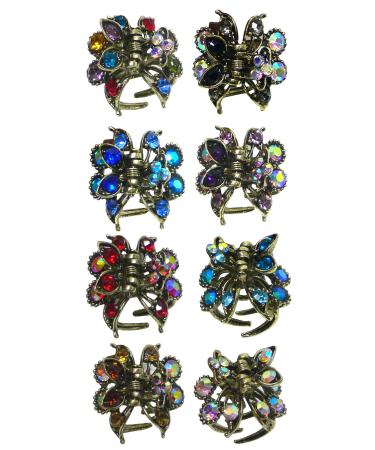 Set of 8 JCGY Mini Hair Claws Tiny 1"x1" Metal Claw Clip LPW-5-8 8 colors