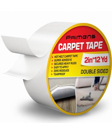 Double Sided Carpet Tape - Rug Grippers Tape for Area Rugs and Hardwood Floors Safe - Carpet Binding Tape Removable  Residue Free  Strong Adhesive and Heavy Duty Stickers Tape  2 Inch / 12 Yards