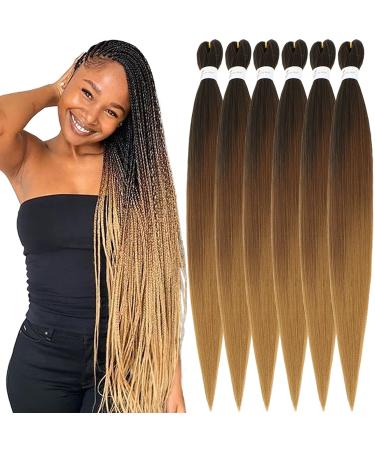 Xusuperb Pre Stretched Braiding Hair Ombre Brown 30 inch Long Easy Braids Extensions 6 Packs Knotless Aheaded Braid Hair Soft Kanecalon Kunsthaar Yaki Lichen Hair extensions (T1B/30/27#) 76 cm (6 Pack) T1b/30/27#