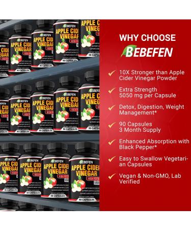 Apple Cider Vinegar Capsules 5050mg with Black Pepper Extract - 90 Capsules | Supports Weight Management, Digestion, Detox & Immune | 3 Months Supply - Buy Online on SooperMarket.com