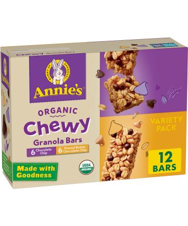 Annie's Organic Chewy Granola Bars Variety Pack, Chocolate Chip & Peanut Butter Chocolate Chip, 12 Count
