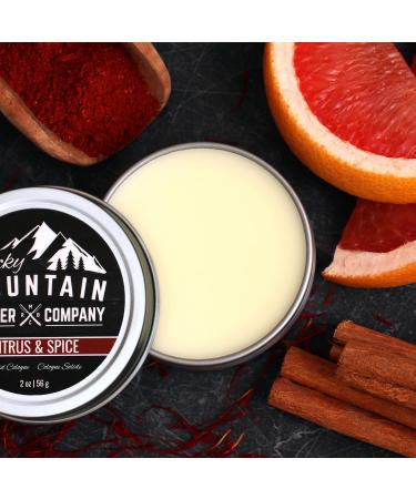 Rocky Mountain Barber Company Solid Cologne for Men Citrus & Spice Scent 2 Oz Size - Made with Coconut Oil Shea Butter - Long-Lasting Scent - Buy Online on SooperMarket.com