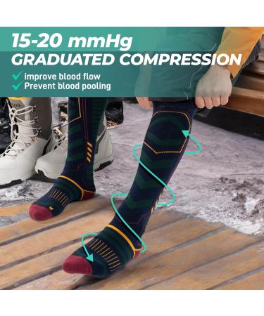 Puliou Merino Wool Ski Socks - Breathable Fast Drying Cold Weather Socks for Men Women & Teens | Size 35-51 (2 Pairs) - Green - Buy Online on SooperMarket.com