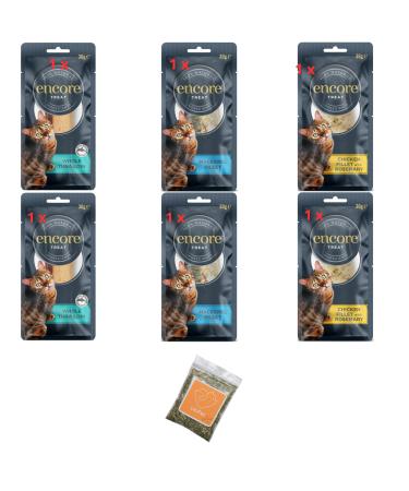 Cat Meaty Treats Bundle Including Encore Tuna Loins Chicken and Tuna Fillets pack of 6x30g Natural Product and Ubipet Catnip 5g