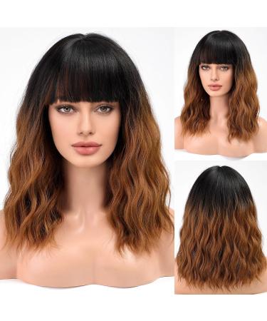 Buy Haircube Short Bob Wig with Bangs - Heat-Resistant Synthetic Ombre Brown Wig for Parties Cosplay & Daily Wear - Buy Online on SooperMarket.com