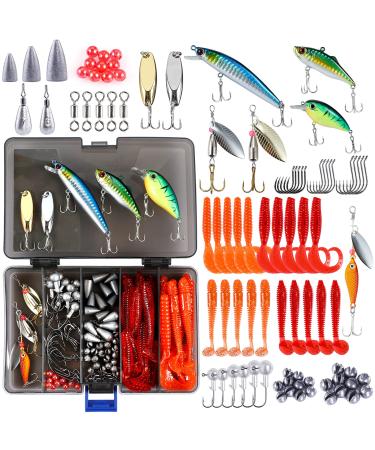 PLUSINNO 253/108pcs Fishing Accessories Kit, Fishing Tackle Box with Tackle Included, Fishing Lures, Fishing Hooks, Spinner Blade, Fishing Gear for Bass, Bluegill, Crappie