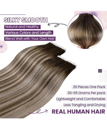 Shop Laavoo Invisible Tape Extensions - Real Hair Balayage Ombre Brown to Light Blonde 45cm 50g 20pcs - Tape-In Skin Weft - Buy Online on SooperMarket.com