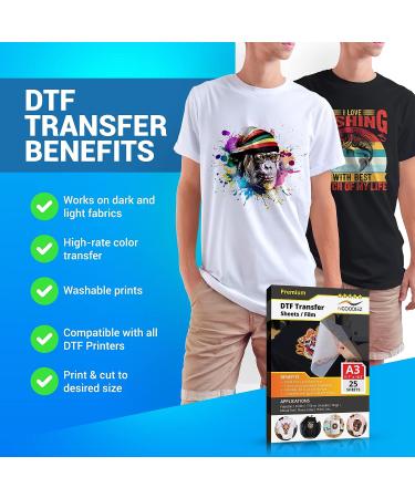 NGOODIEZ DTF Transfer Film Double-Sided Heat Transfer Film Matte A3 Size 25 Sheets - Buy Online on SooperMarket.com