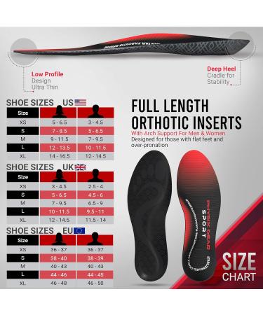 Physix Gear Sport Arch Support Insoles (Full Length) - Plantar Fasciitis Relief for Men & Women - Red/Black - UK Size L 9 1/2-11 | 10-11 1/2 - 1 Pair - Buy Online on SooperMarket.com