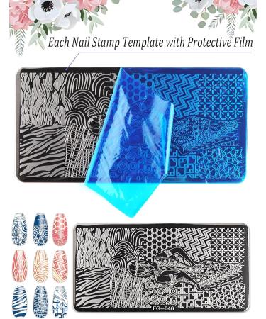 EBANKU 8 PCS Nail Stamping Plates Set - Flowers, Butterflies, Leaves & Ripples | DIY Nail Art Decoration Kit with Rotation Stamper & Scraper - Buy Online on SooperMarket.com