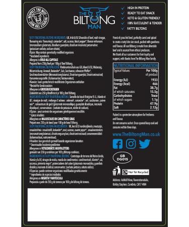The Biltong Man Traditional Fatty Beef Biltong 250g - High Protein Low Sugar Keto Snack - Buy Online on SooperMarket.com