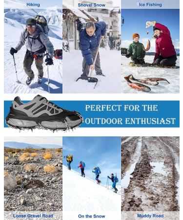 Roohiseng Ice Cleats Crampons - 24 Stainless Steel Spikes - Anti-Slip Traction for Boots & Shoes - Ideal for Hiking, Fishing, Walking, Climbing - Men & Women - Large Size - Buy Online on SooperMarket.com