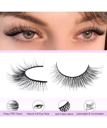 Wispy False Eyelashes with Eyelash Glue Cat Eye Lashes Natural Look 10 Pairs Reusable Eyelashes 3D Fake Strip Lashes with 5ML Lash Glue Cat Eye Natual - Buy Online on SooperMarket.com