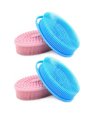 Linkidea Exfoliating Silicone Body Scrubber 4 Pack Bath Body Brush for Shower SPA Massage Skin Care Tool for Kids Women Men (Blue Pink)
