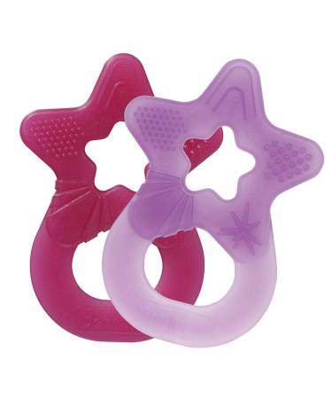 Dentistar Beißring 2 Set-Teether for Babies & toddlers from 3 months-Baby bite ring with a handle made of soft material for dental aid & massage-Made in Germany-Pink & Lila