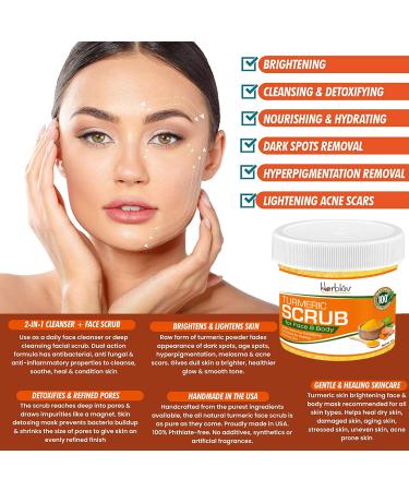 Herblov Turmeric Face Scrub - Natural Acne Treatment for Glowing Skin - Detox Clay Mask with Turmeric for Brightening and Toxin Removal - Buy Online on SooperMarket.com