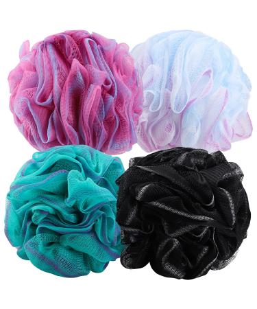 BTYMS 4 Pieces 75g/pc Shower Loofahs Large Bath Sponge Mesh Pouf Wash Puff Shower Poof Body Loofas for Bathing Style K - Large