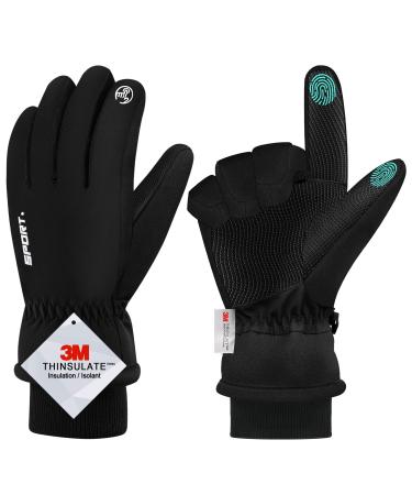 Qifengl Waterproof winter gloves men women touchscreen gloves 3m thinsulates warm ski gloves non -slip bike gloves for hiking running motorcycle skiing black m
