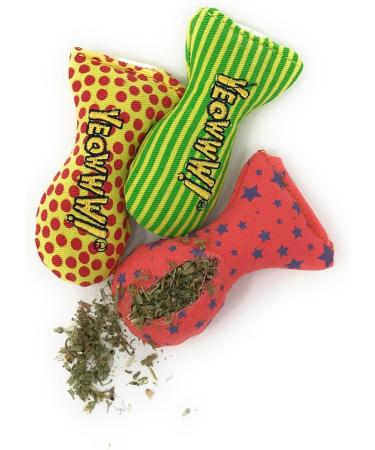 YEOWWW catnip toys for cats - organic very strong catnip fish stinkies sardines cat toys with catnip pack of 3 colourful patterns - 7.5cm long - Buy Online on SooperMarket.com