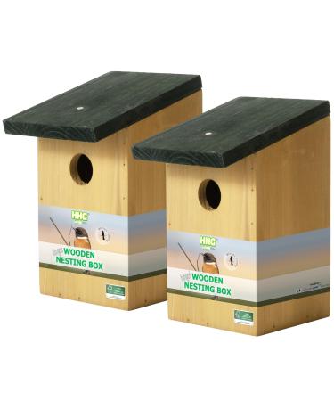 2x Handy Home and Garden Bird House | Bird Box | Bird Houses for Garden 100% FSC Wood | Environmentally Friendly Through Use of Sustainable Forests I 22 cm x 11.5 cm x 11.5cm x 30mm Entrance hole 100% FSC Wood (Sustainable Forests) 2