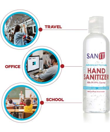 Sanit Moisturizing Hand Sanitizer Gel 70% Alcohol - 2 Pack 4 oz - Made in USA - Kills 99.99% Germs with Vitamin E and Aloe Vera - Fresh Scent Soothing Formula - Buy Online on SooperMarket.com
