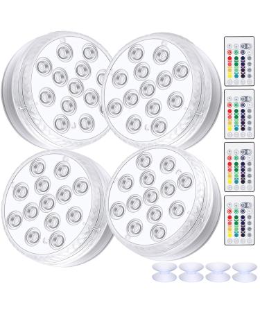 Aled Light underwater LED RGB Lights 4 pieces 13 LED waterproof LED lights Multi color change pond lighting with remote control 8 x suction cup LED light for vase base pool fish tank decoration