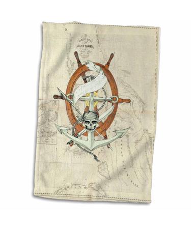 3D Rose Print of Vintage Florida Chart with Pirate Wheel TWL_204870_1 Towel  15 x 22  Multicolor