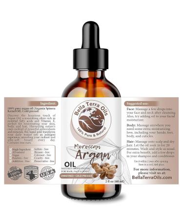Bella Terra Argan Oil 2oz - Best Hair Oil for Frizzy Hair & Radiant Skin Packed with Vitamin E & Omega Fats - Nature's Serum (Pack of 1 - Buy Online on SooperMarket.com