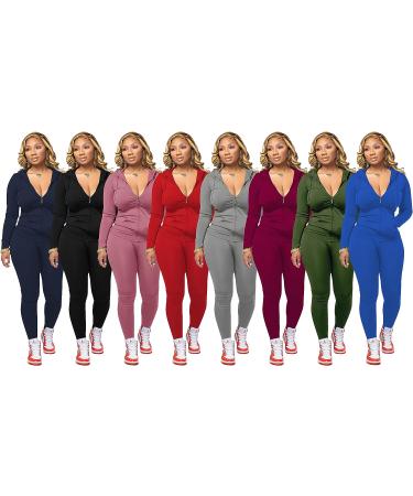 PINSV Women's Two Piece Workout Set - Bodycon Tracksuit with Zip Up Hoodie and Jogger Sweat Pants in Black - Size X-Large - Buy Online on SooperMarket.com