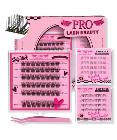 Self Adhesive Eyelashes 48pcs Lash Clusters+48pcs Bottom Lashes Reusable Self Adhesive Lower Lashes No Glue Natural Look Eyelash Clusters Easy For Use(Begonia D-10-18mix) Self Stick-Begonia Kit